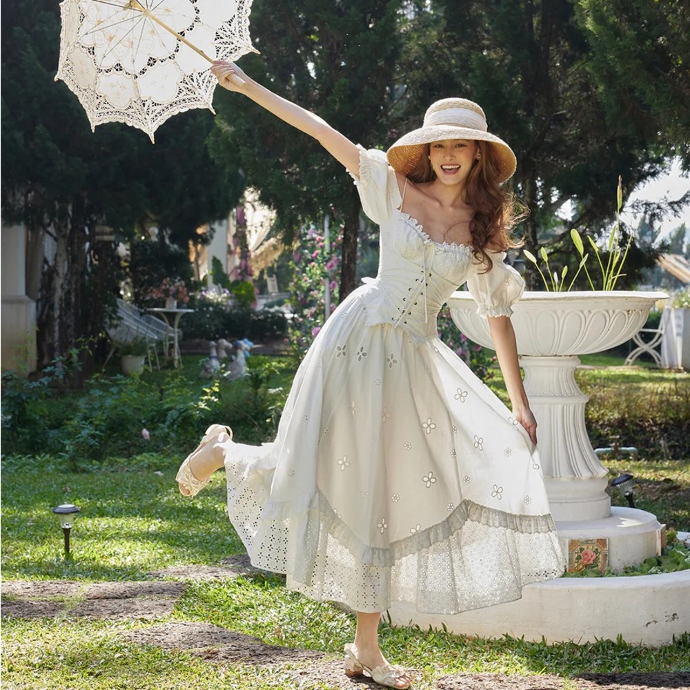 Lacemade I flipped white eyelet corset dress